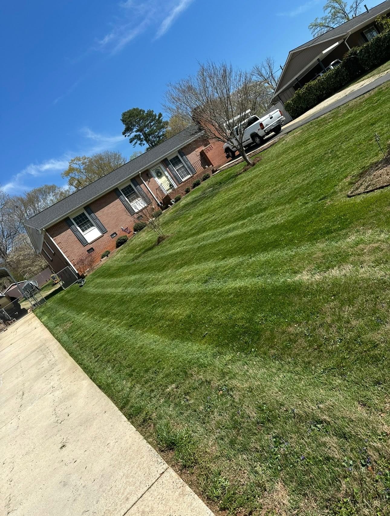 Striped front lawn mowed by Ray's Elite